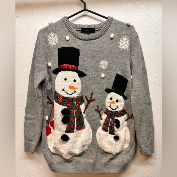 Forever 21 Sweaters - Forever 21 Christmas snowman sequin knit sweater